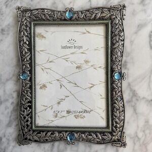 Sunflower Designs 5 X 7" Picture Frame Scrolls And Blue Jewels Felt Back